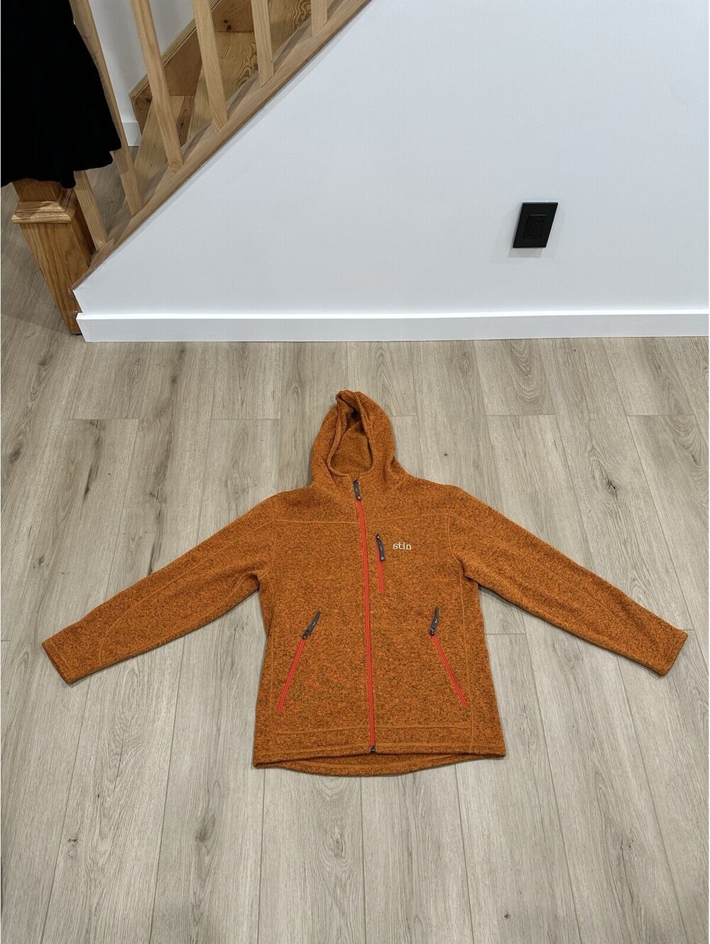 Stio Wilcox Fleece Hoodie Orange Mens Size Medium Full Zip Outdoor Hiking
